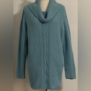 JEANNE PIERRE Light Blue Cable Knit Turtleneck Sweater
